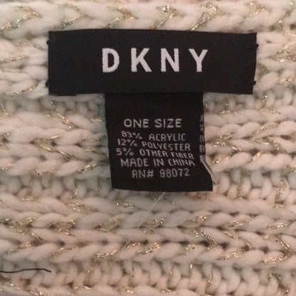 DKNY NEW Chunky Knit Scarf White Gold Metallic Stud Embellishment Winter Wrap