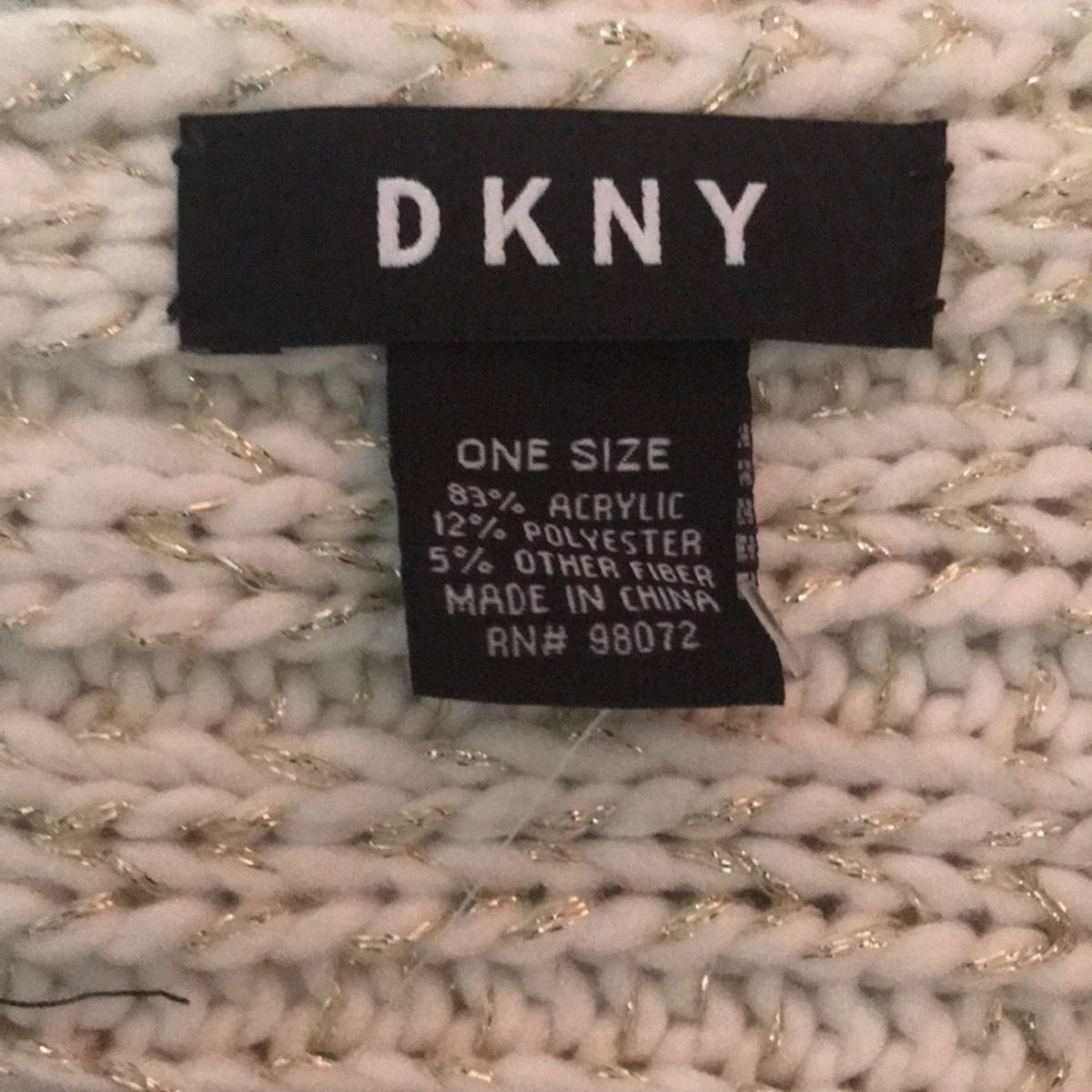 DKNY NEW Chunky Knit Scarf White Gold Metallic Stud Embellishment Winter Wrap