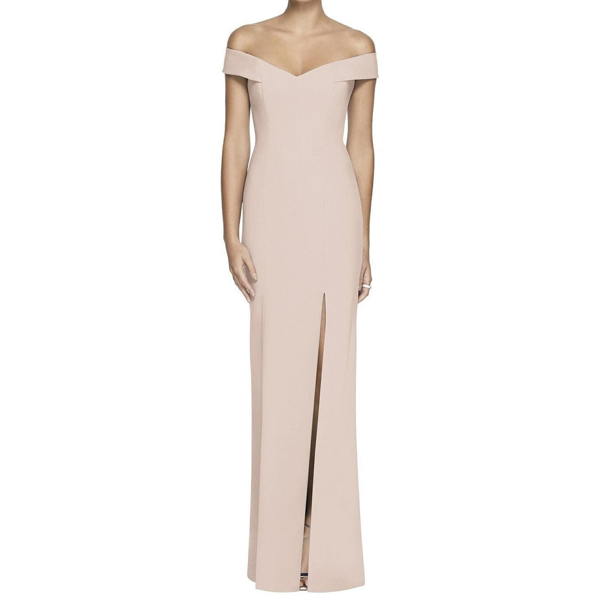 DESSY COLLECTION Size 8 Off-The-Shoulder Criss Cross Back Trumpet Gown In Cameo