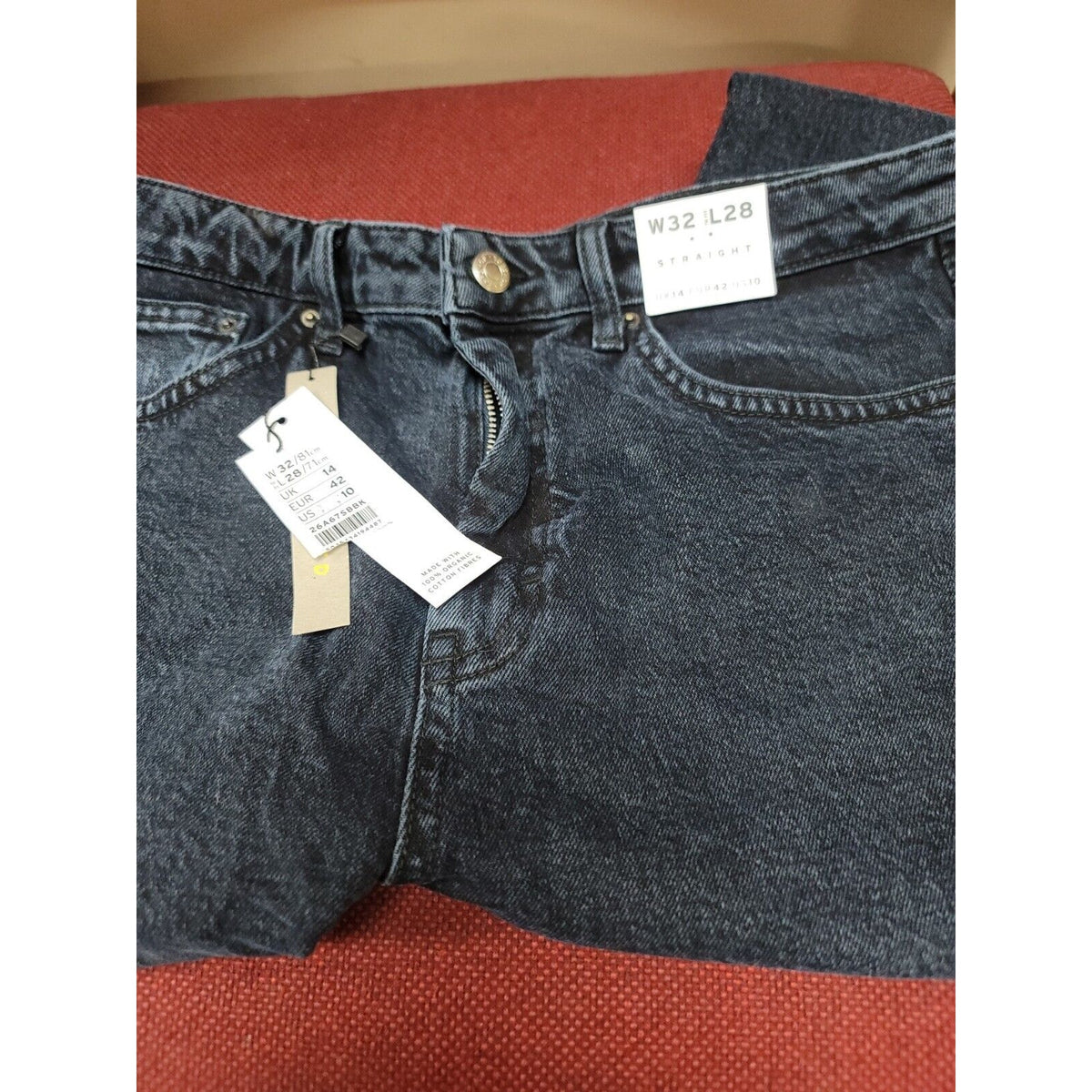 Topshop US 10 Petite Size 32 28 Length DARK Straight Leg Jeans Raw Hem Wash nEW
