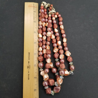 Vintage 3 Strand Necklace Jewelry and clip on earrings Necklace Beads