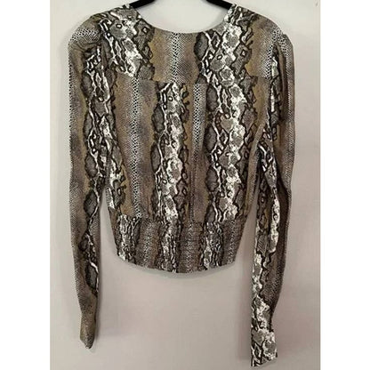 AFRM Top Women Extra Large/XL Snake Print NEW Crop Faux Wrap V-Neck Puff Sleeves
