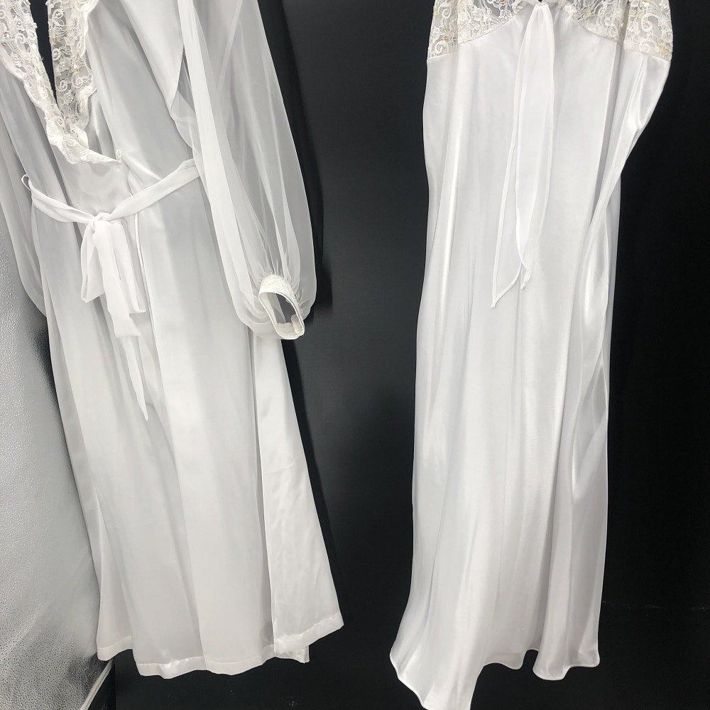 Etienne White Lace Puff Sleeve Rob Set Negligee Pajama Large Peignoir Honeymoon