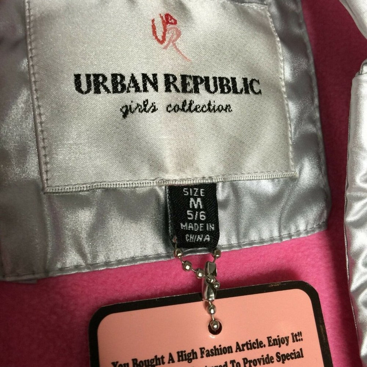 Urban Republic Silver Puffer Jacket Hood Long Sleeves Medium 5/6 Childs Girls