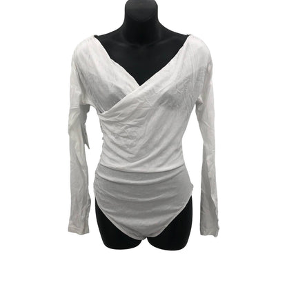 Abound Womens Off The Shoulder Wrap Bodysuits  Long Sleeve White Size Small NWT