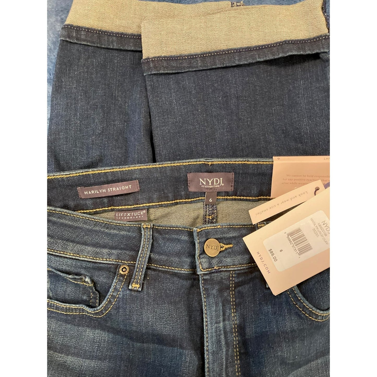 NYDJ Marilyn Straight Crop Cuff Jeans Size 6 in Bezel Blue Dark Wash NWT
