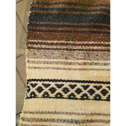 Vtg Brown Neutral Mexican Serape Cotton 77.5 x 47 in Striped Blanket with fringe