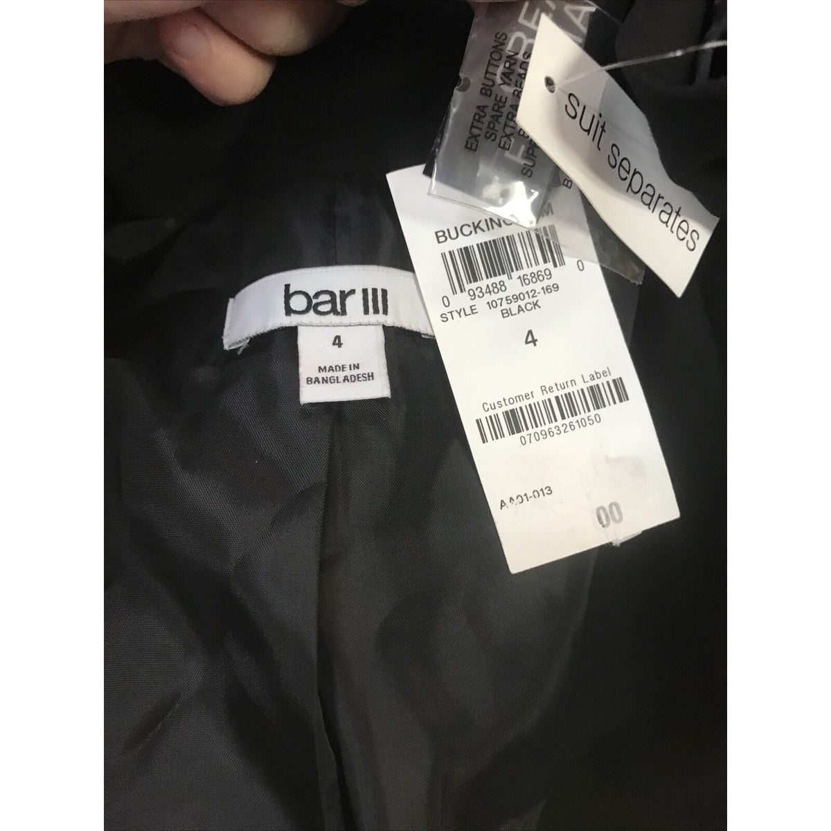 Bar III Women's Cropped Double-Breasted Blazer Jacket Long Sleeves Black Size 4