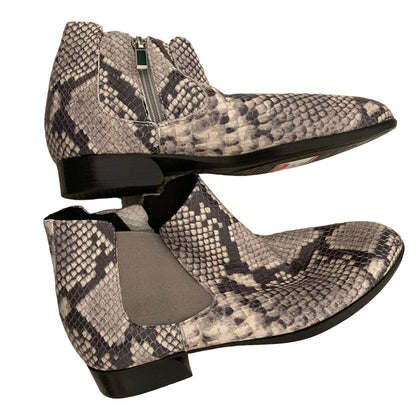 Munro faux Snakeskin Print Cate Side Zip Leather Ankle Booties 7M Grey Black NWT