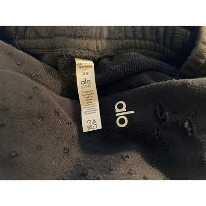 Alo Yoga Ripped Drawstring Jogger Lounge Sweat Pants XS/Extra Small Black NWT