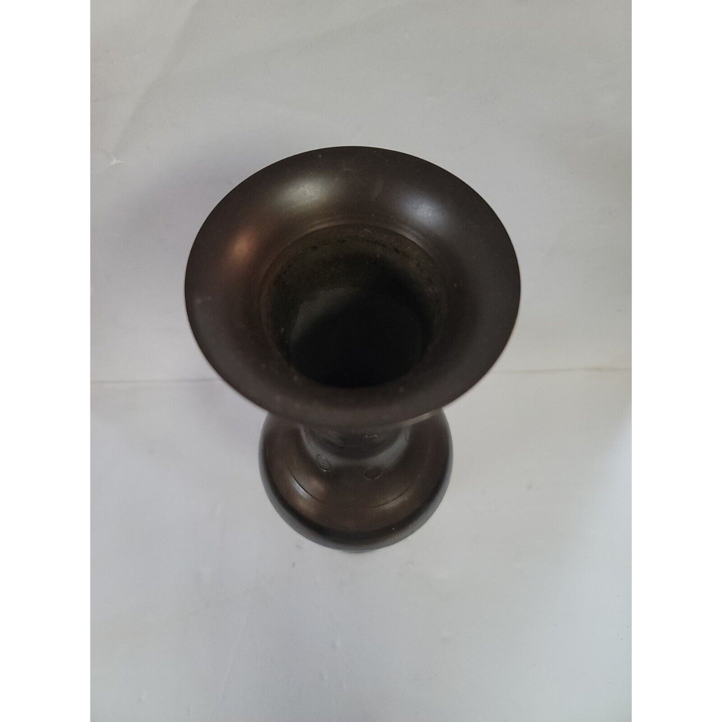 Vintage Solid Brass Flared Vase Made In India Engraved Floral Design 12.5” Tall