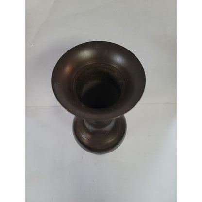 Vintage Solid Brass Flared Vase Made In India Engraved Floral Design 12.5” Tall