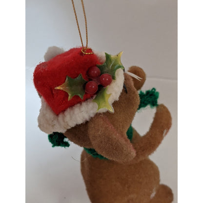 Vintage Christmas mouse felted plastic tree ornament