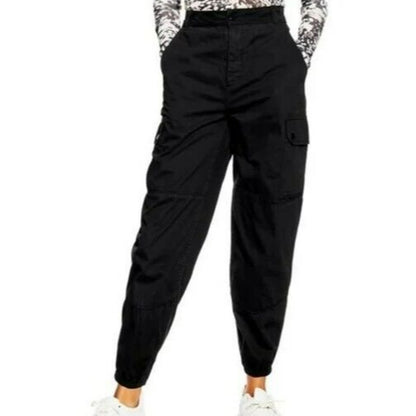 Topshop High Waisted Cuffed Cargo Utility Pants Size 6 Black NWT