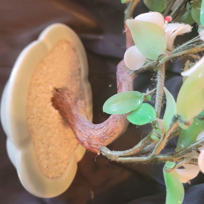 Vintage Chinese Jade-ite Dogwood Sakura Bonsai Tree Glass