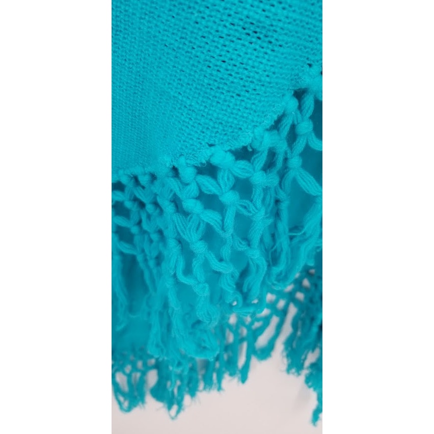 Vintage Glentex Blue Shawl Wrap Fringe One Size Knit Material Skirt Top boho