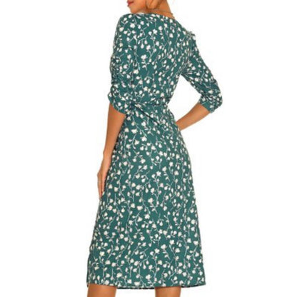 Sucrefas Cyanine Floral V-neck Wrap Dress Size Medium