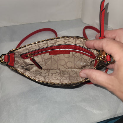 Calvin Klein Hayden Signature Chain Strap Crossbody Brown logo Red strap TRAVEL