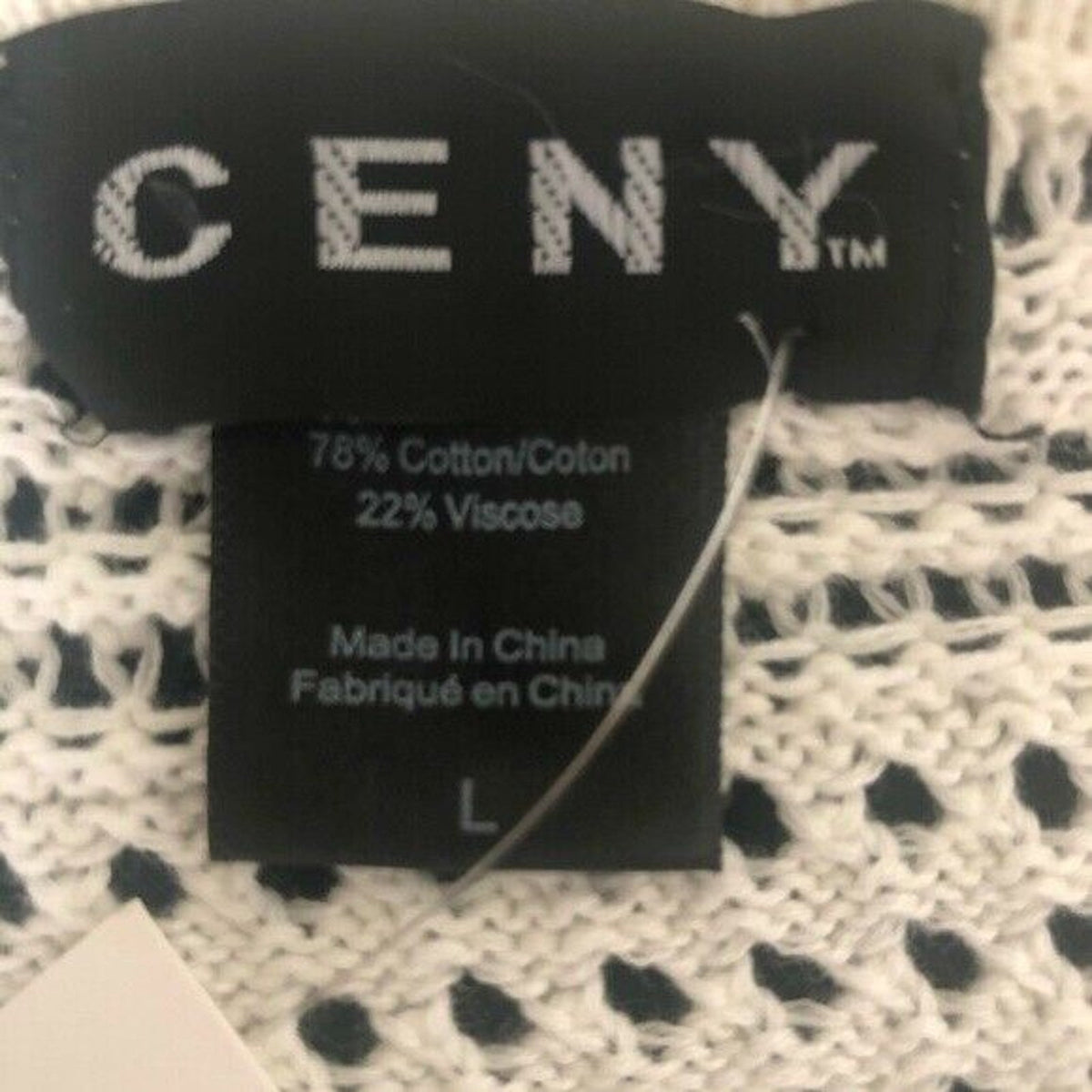 CENY Open Knit Cropped Sweater Wide Sleeve White Large Long Sleeve NEW