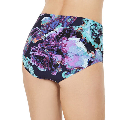 Calvin Klein Swimwear NWT Pleated High Waist Bikini Bottoms Floral Purple XXL