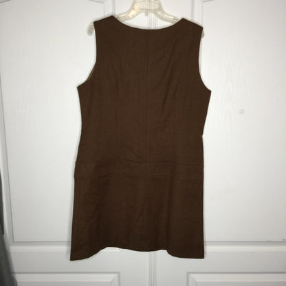 NY Sake Vintage Sleeveless Wool Sheath Layering buckle Scoop Neck Dress Brown