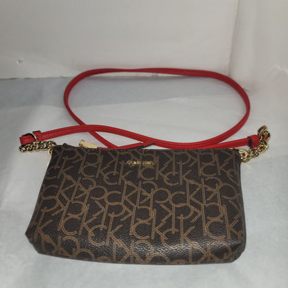 Calvin Klein Hayden Signature Chain Strap Crossbody Brown logo Red strap TRAVEL