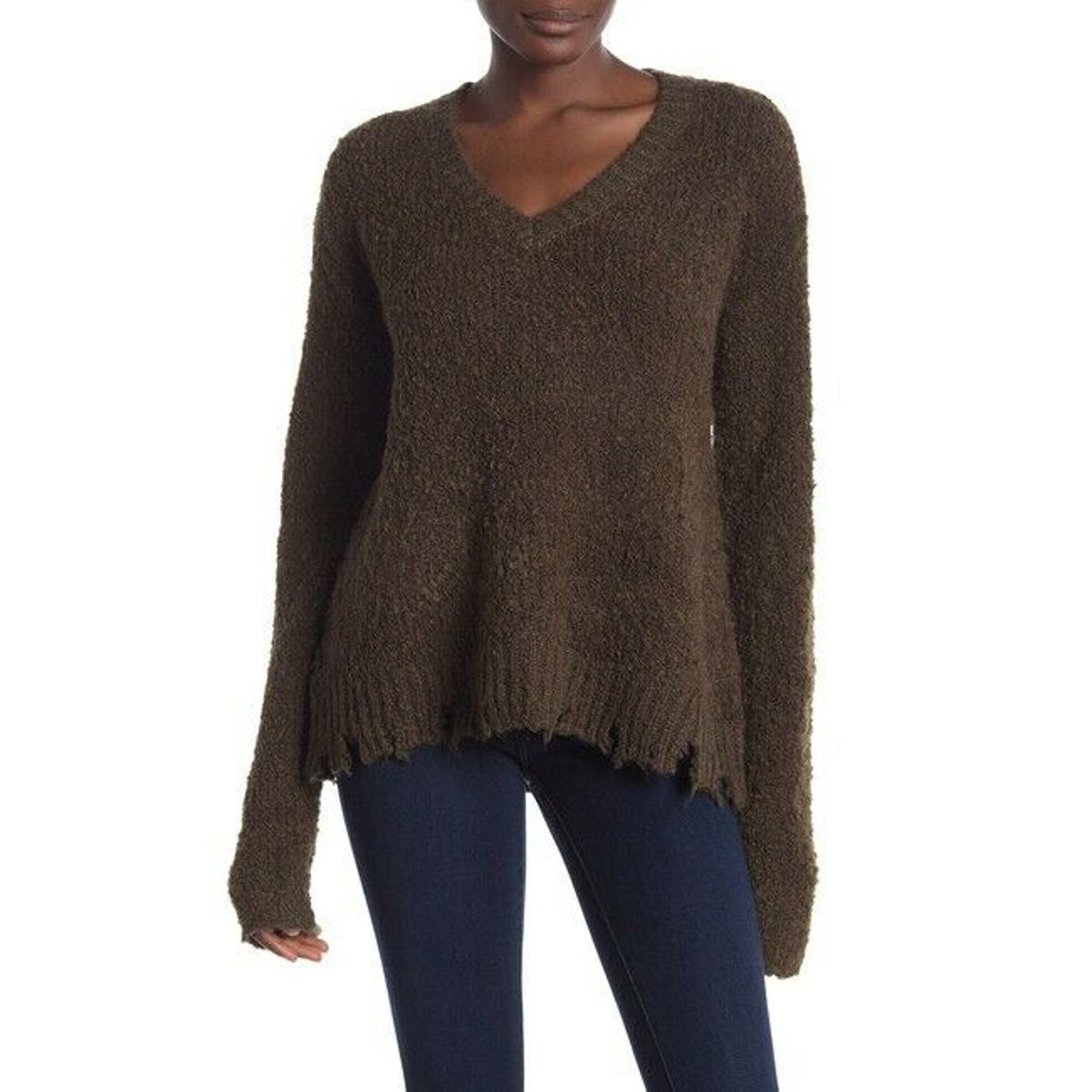 ATM Anthony Thomas Melillo Fuzzy Destroyed V-Neck Sweater Long Sleeve XSmall NWT