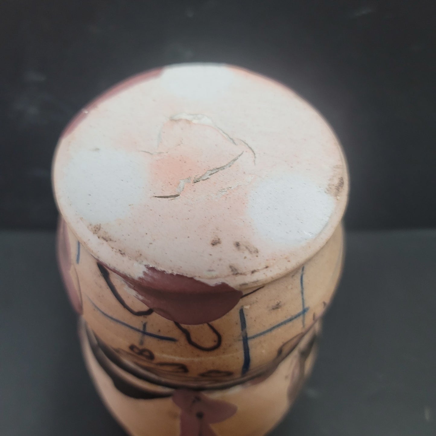 Handmade Studio Pottery Vase 8" textured Abstact Painting Muted Tones Glazed