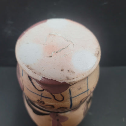 Handmade Studio Pottery Vase 8" textured Abstact Painting Muted Tones Glazed