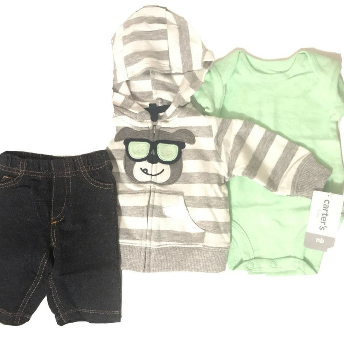 NWT Carters Baby Boy 3 Piece Set Jacket Newborn Pants One Piece Hoodie Mulitcolo