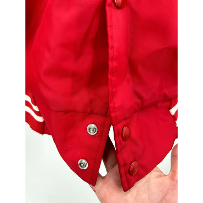 Vintage Woodkraft 1984 Safety Award Satin Baseball Bomber Quilted Shiny Red XL