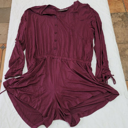 NWT Nordstrom Lingerie Burgundy Lounge Romper Large Pajamas PJs Long Sleeve