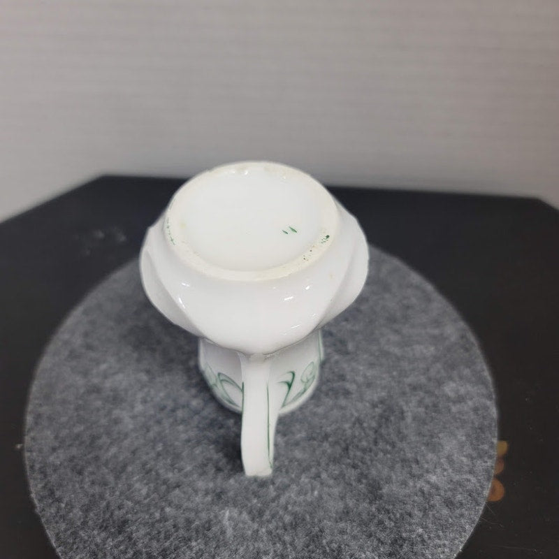 181 Belleek ini milk creamer porcelain hand painted white green pitcher