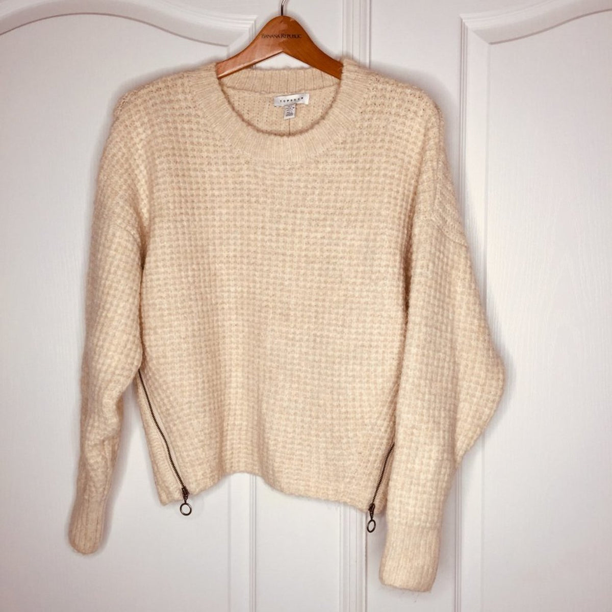 TOPSHOP small Waffle Knit Sweater Crew Neck Long Sleeve Oatmeal NEW long sleeve