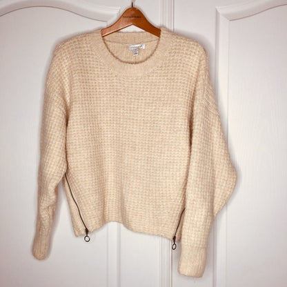 TOPSHOP small Waffle Knit Sweater Crew Neck Long Sleeve Oatmeal NEW long sleeve