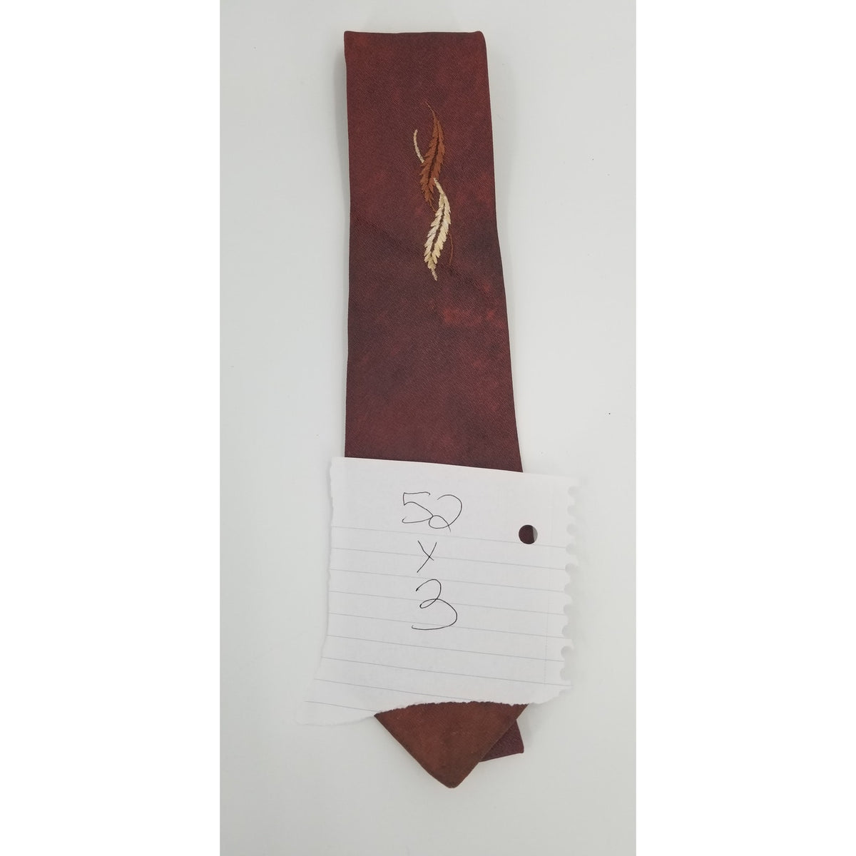 Vintage Mens Neck Tie 52" Reddish Brown Ombre Embroidered Feathers FLAME WIDE