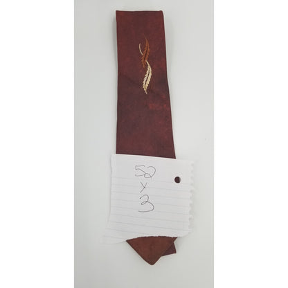 Vintage Mens Neck Tie 52" Reddish Brown Ombre Embroidered Feathers FLAME WIDE