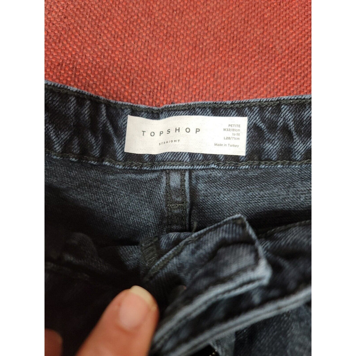 Topshop US 10 Petite Size 32 28 Length DARK Straight Leg Jeans Raw Hem Wash nEW