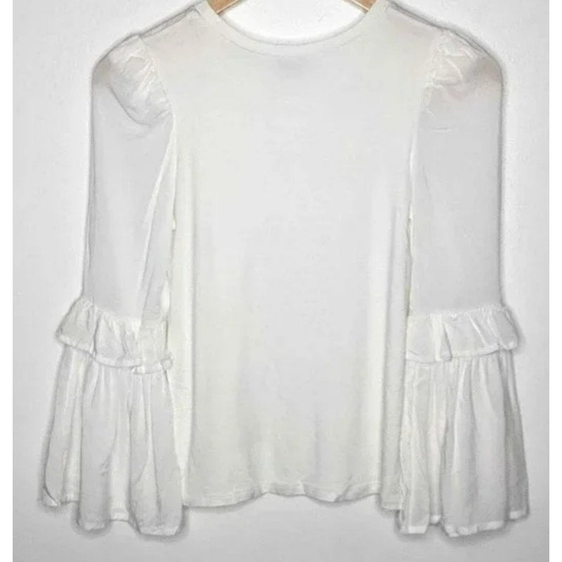 Habitual Long Flare Bell Ruffle Sleeve Pullover Top Size 12 Ivory NWT Boho