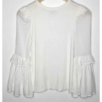 Habitual Long Flare Bell Ruffle Sleeve Pullover Top Size 12 Ivory NWT Boho
