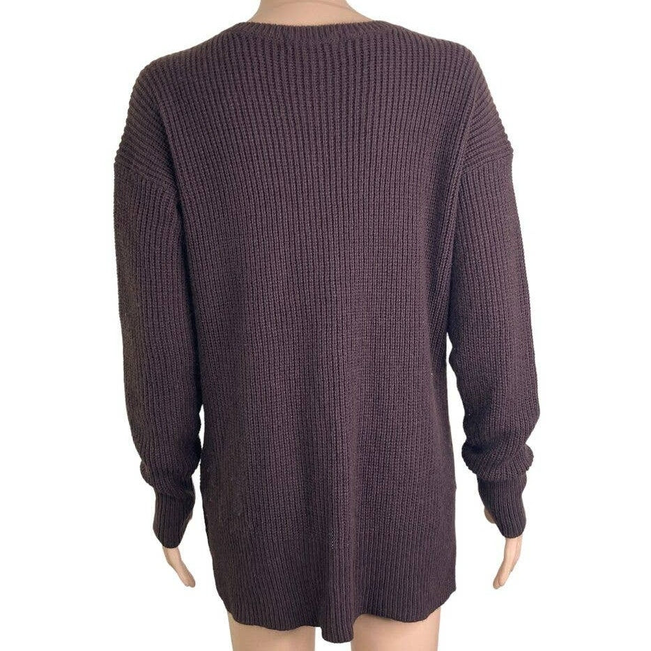Sanctuary Rib Knit V-Neck Pullover Sweater Plus Size 3X in Dark Chocolate NWT