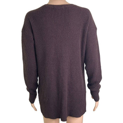 Sanctuary Rib Knit V-Neck Pullover Sweater Plus Size 3X in Dark Chocolate NWT