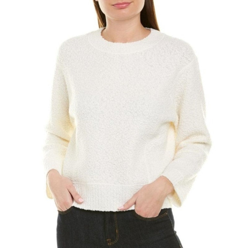 Vince NWT Off White Textured Bouclé Wool Blend Sweater Size XS Piping detail