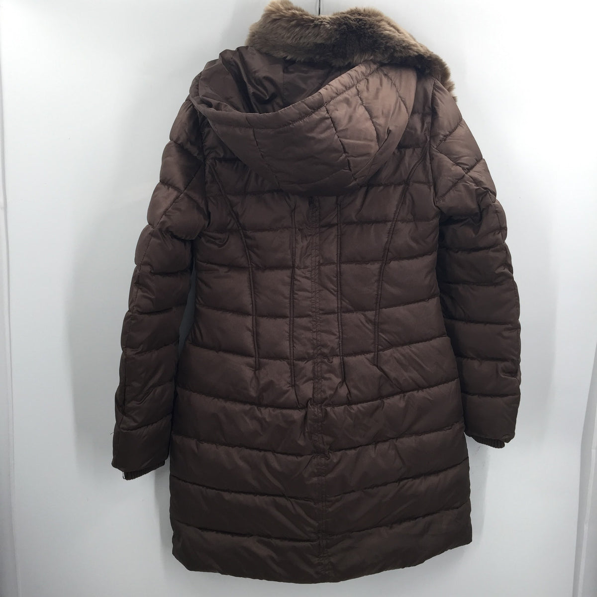 NINE WEST Women's Hooded Puffer Quilted Jackets Long Sleeves Brown Small NWT