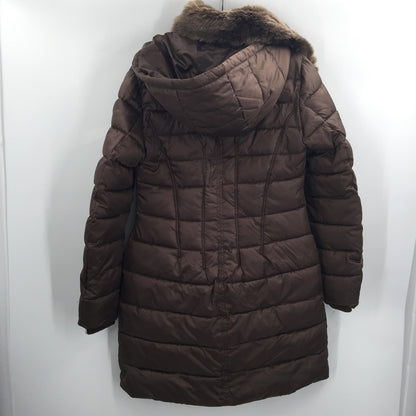 NINE WEST Women's Hooded Puffer Quilted Jackets Long Sleeves Brown Small NWT
