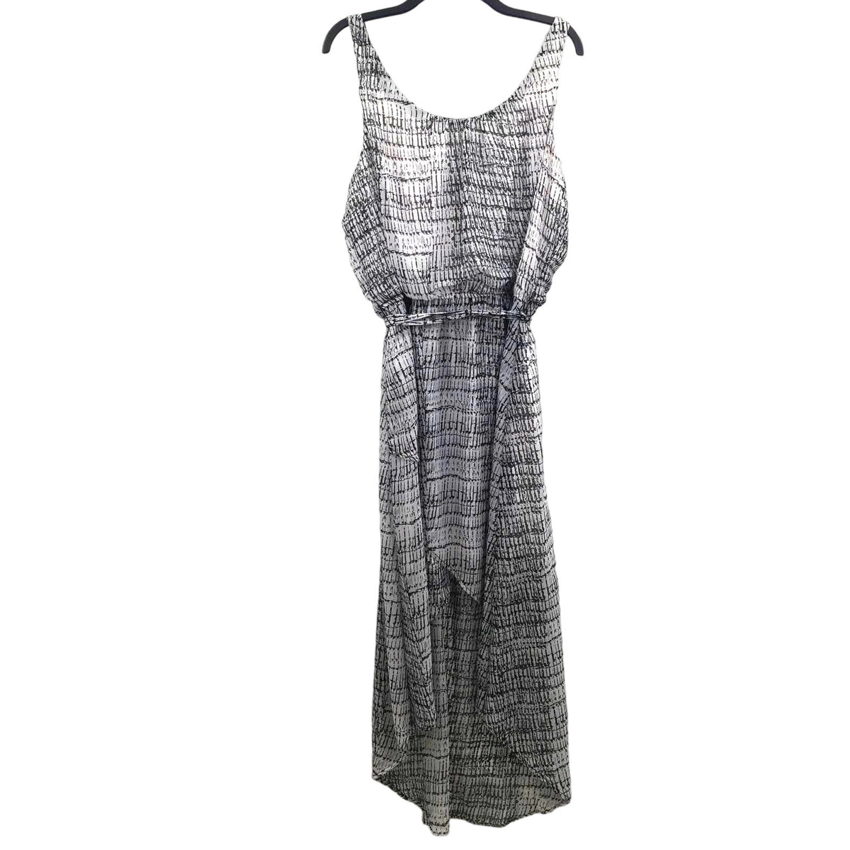 Emma & Michele High Low mIDI Dress Tie Waist Sleeveless Black & White SZ 16