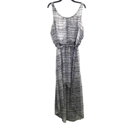 Emma & Michele High Low mIDI Dress Tie Waist Sleeveless Black & White SZ 16