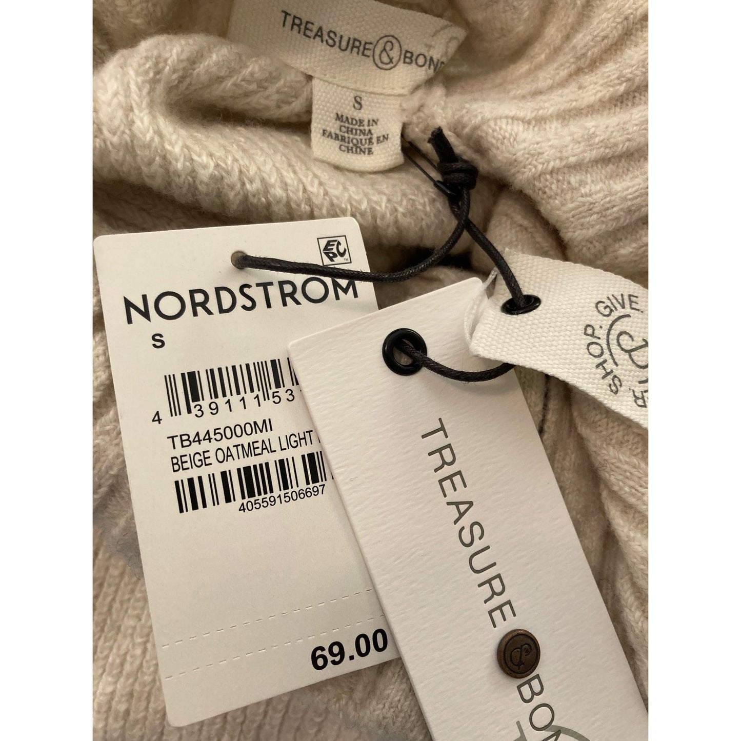 Treasure & Bond Quarter Zip Mock Neck Sweater Sz Small in Beige Oatmeal NWT