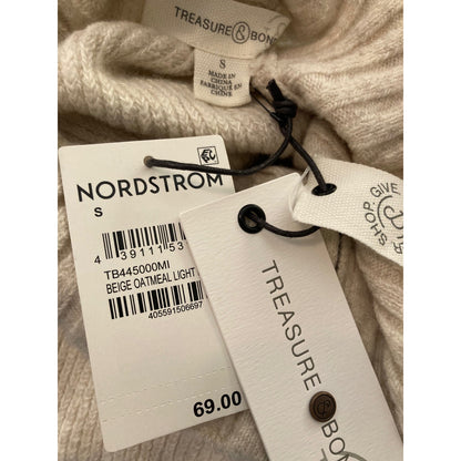 Treasure & Bond Quarter Zip Mock Neck Sweater Sz Small in Beige Oatmeal NWT
