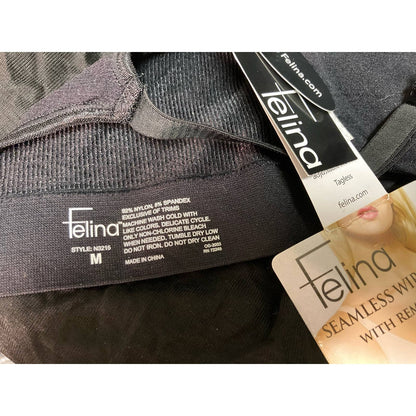 Felina Seamless Wire Free Bra Medium Black NWT Removable Pads Soft Stretchy